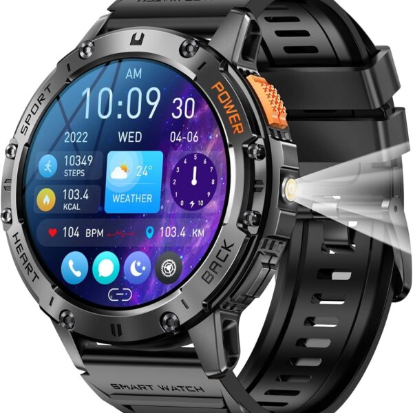 1.43" Amoled Military Smart Watches for Men(Answer/Dial Calls), 100+sports Modes, LED Flashlight