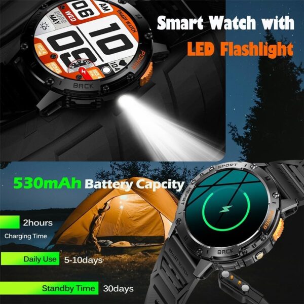 Second image of 1.43" Amoled Military Smart Watches for Men(Answer/Dial Calls), 100+sports Modes, LED Flashlight